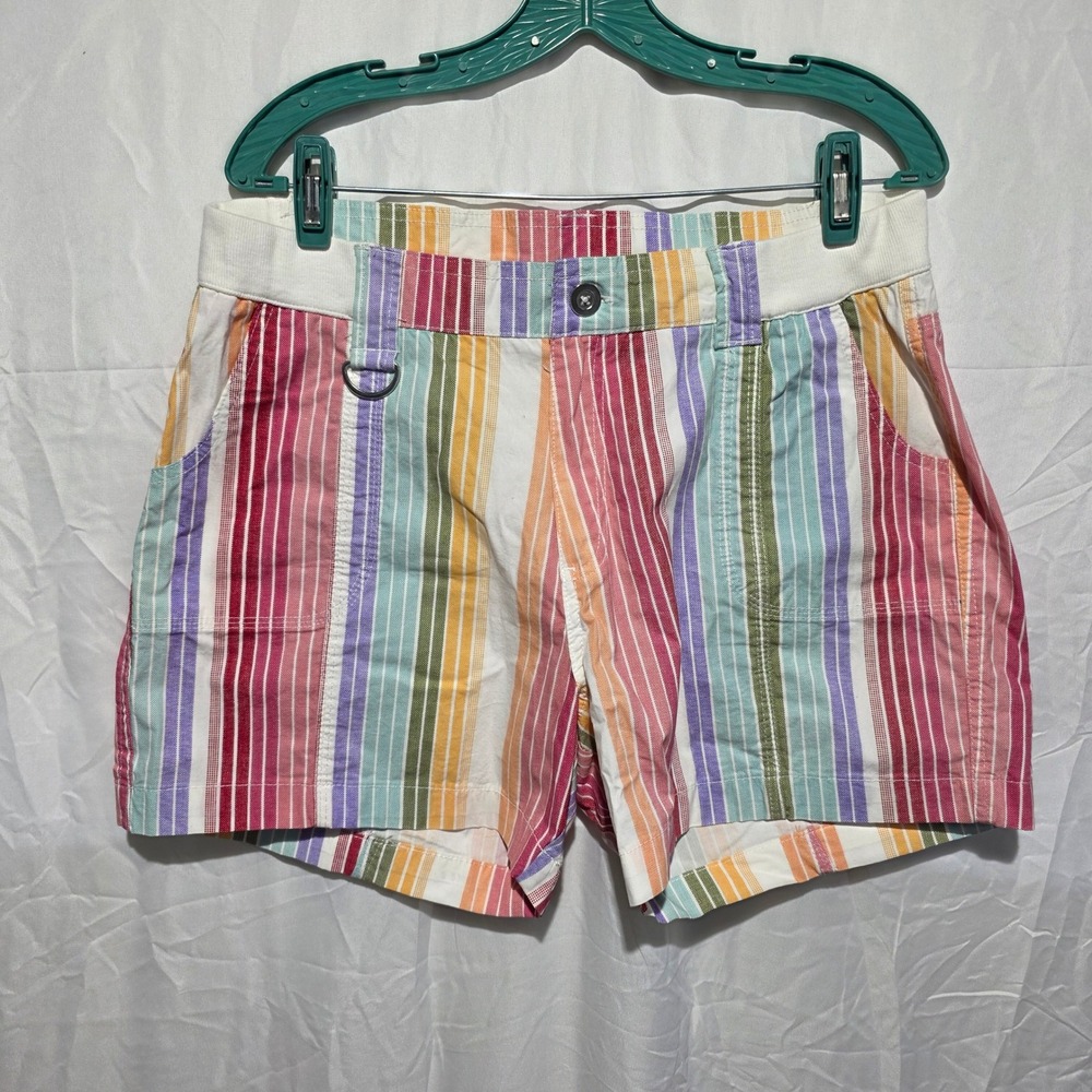 Fresh Women Rainbow Vertical Stripe Shorts Multi Color Cotton Stretch Size 12P